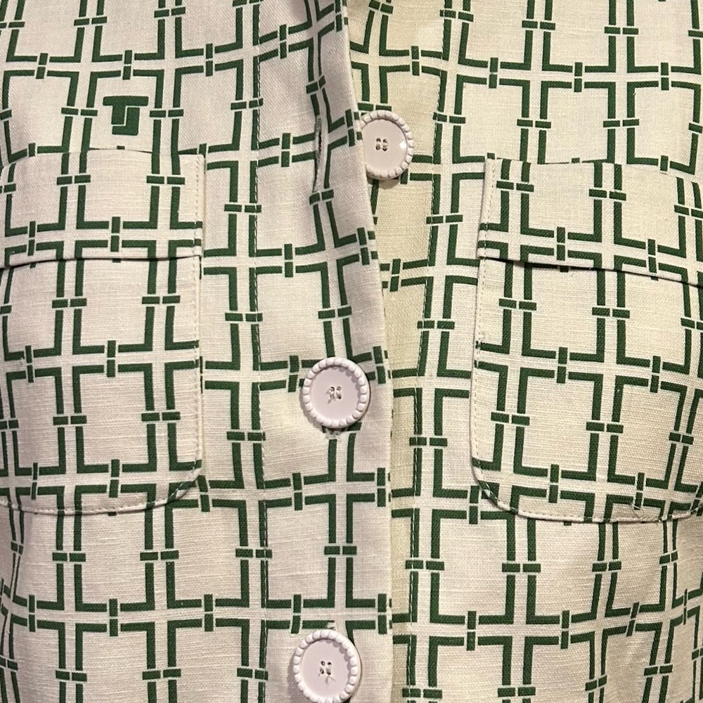 Tara Jarmon Christine Woven Chain Link Logo Pattern Collar Button Front Top - Picture 10 of 14